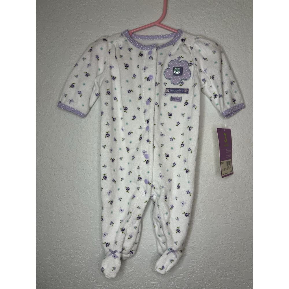 Baby Girl New Carter's Vintage Terry Cloth Flowers Purple Footsie 3M Y2K